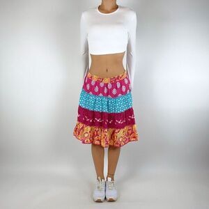 Vintage Y2K Boho Fairy Patchwork Low Rise Midi Skirt / Size: Small
